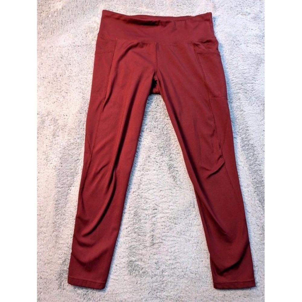 Jockey Women's High-Waisted Active Leggings with Pockets-Maroon/Burgundy -Medium